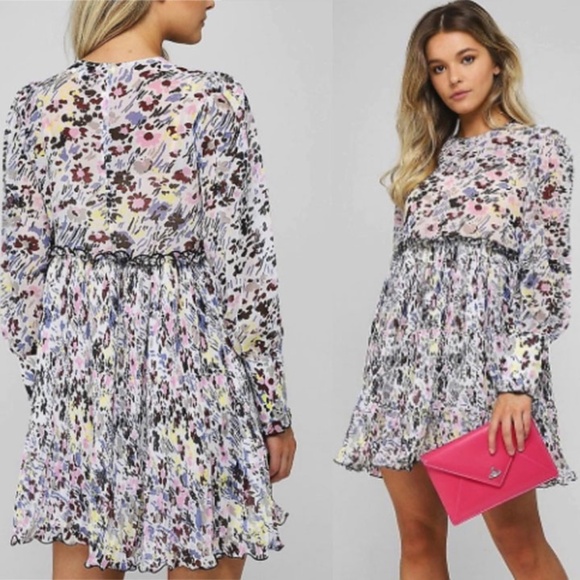 GANNI Floral Plisse Pleated Georgette Mini Dress - Picture 5 of 15